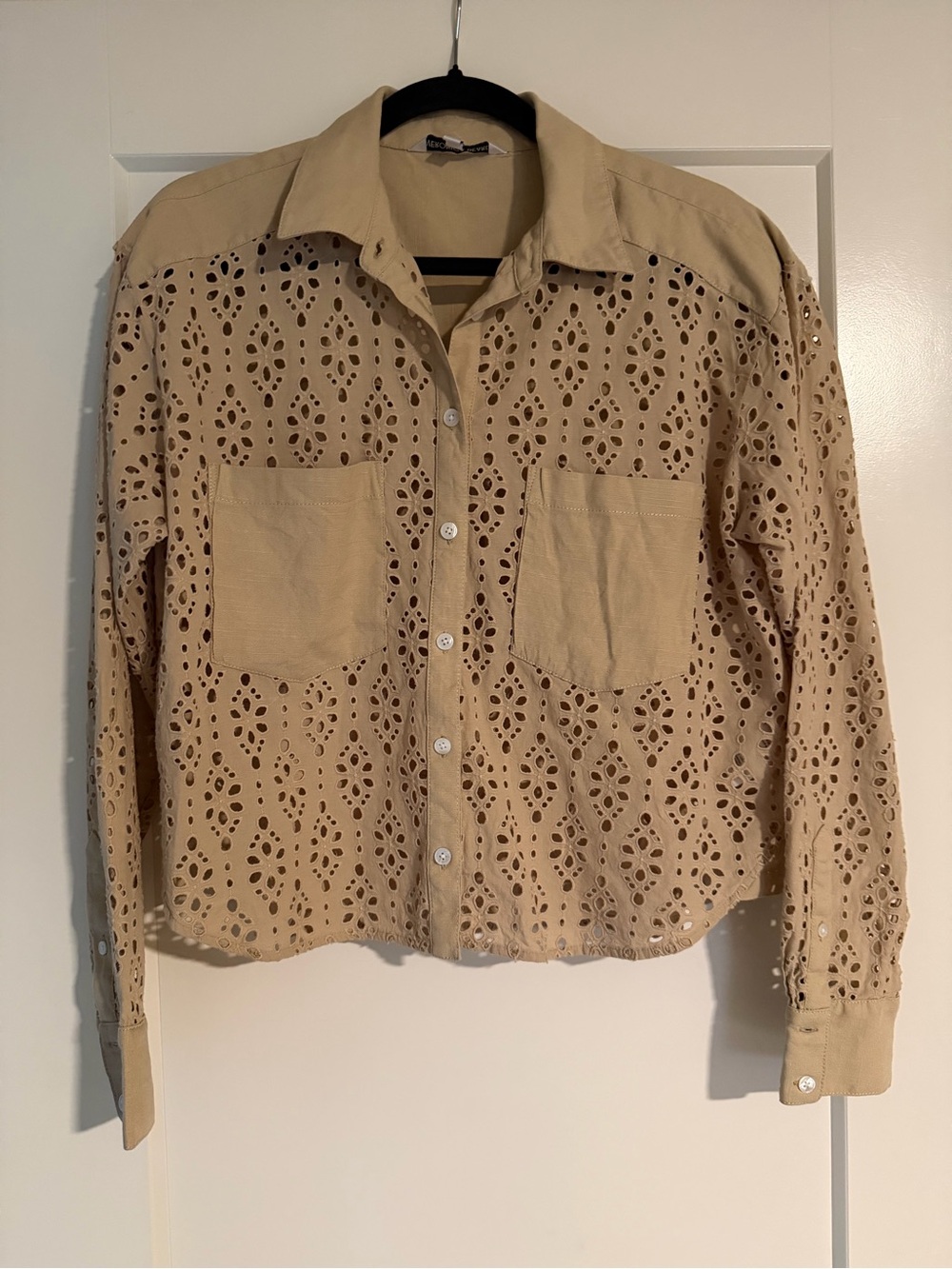 Veronica Beard Beige Eyelet Button-Front Shirt